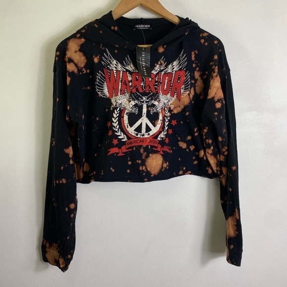 Fashion Nova Bleached Long Sleeves Hooded Cropped Top - Picture 2 of 6